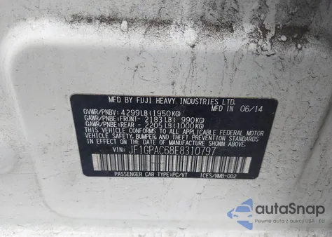 2014 Subaru Impreza 2.0I Premium из США, поврежденный, VIN JF1GPAC68E8310797